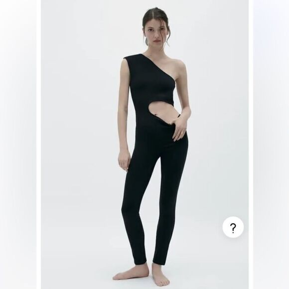 NWT Zara Black Fashion Cut Out Jumpsuit Asymmetrical Neckline L - Picture 1 of 9